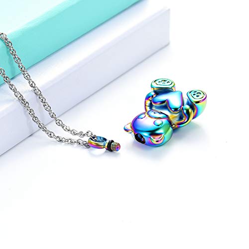 shajwo Teddy Bear Cremation Urn Necklace for Women Men Teddy Bear- Rainbow