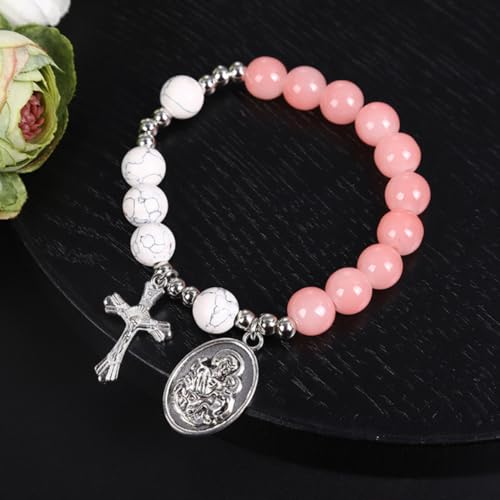 VALICLUD Glass Cross Rosary Bracelet for Women with Elastic Design and Alloy Beads, Not Easy to Fade, for Celebration or Valentines Day Gifts