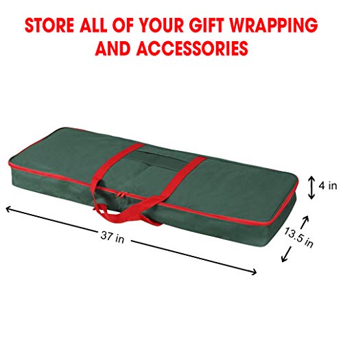 Christmas Wrapping Paper Storage Box with Pockets | Long Gift Wrap Storage Container Bag (37” x 14” x 4”) Constructed of Durable 600D Oxford Material (Green) Green