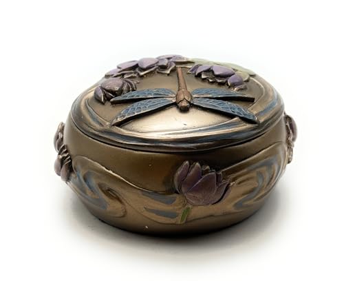 RUSTIX Dragonfly Trinket Box - Art Nouveau Decorative Jewelry Box with Hand-Painted Dragonfly, Floral, and Lily Pad Design - Elegant Dragonfly Gifts for Women and Home Decor