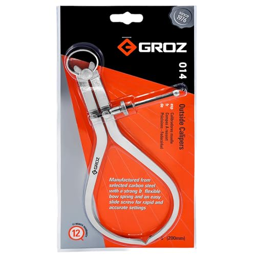 Groz 01413 8" Spring Outside Caliper, Matte Finish, with Solid Nut 8 Inch