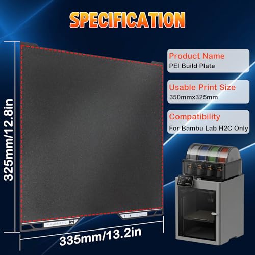 H2C Black PEI Build Plate for Bambu Lab 335 x 346 mm