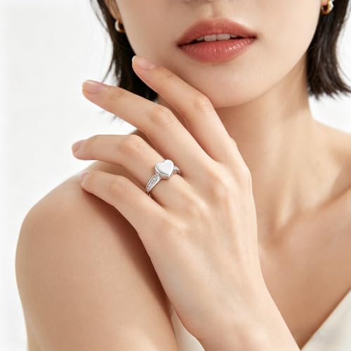 Cremation Jewelry Always in My Heart Heart Urn Ring for Girls Women, Memorial Ashes Keepsake Ring with Crystal Remembrance Silver-8#