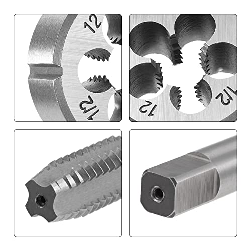 uxcell 1/2-12 BSW round threading dies, right-hand thread machine tap and die set with 2 pieces