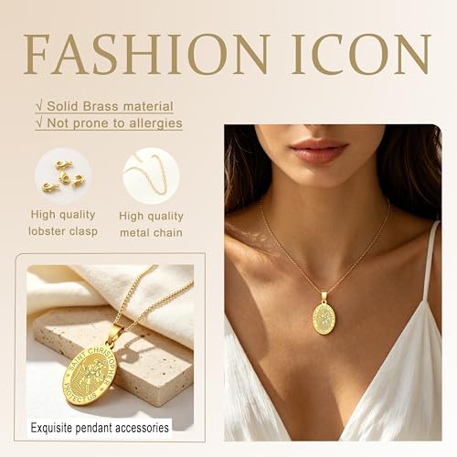 RZKING Dainty Golden Pendant Necklace for Women Saint Christopher