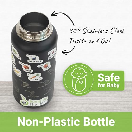 Pregnancy Water Bottle Tracker - 32 Ounce Stainless Steel - Includes Weekly Pregnancy Tracker Stickers (Midnight Black Color) Midnight Black