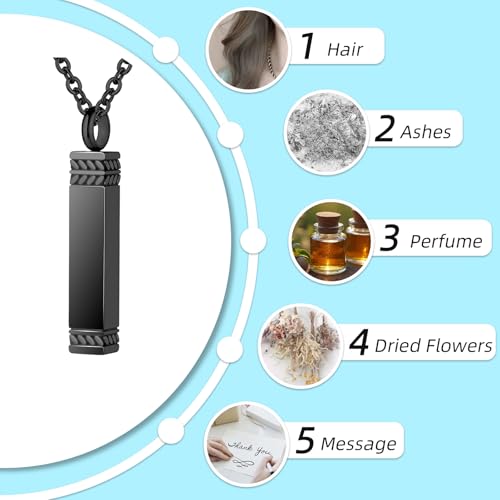 Cremation Jewelry Urn Necklace For Ashes Memorial Bar Cremation Jewelry with Keepsake Urn Memorial Ash For Women Men Black