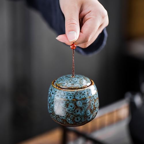 Keepsake Urns Ashes Small Boxes, Mini Funeral Cremation Urns - Fits a Small Amount of Cremated Remains - Display Burial at Home or Office Decor (Blue Ocean, Hand Ceramics