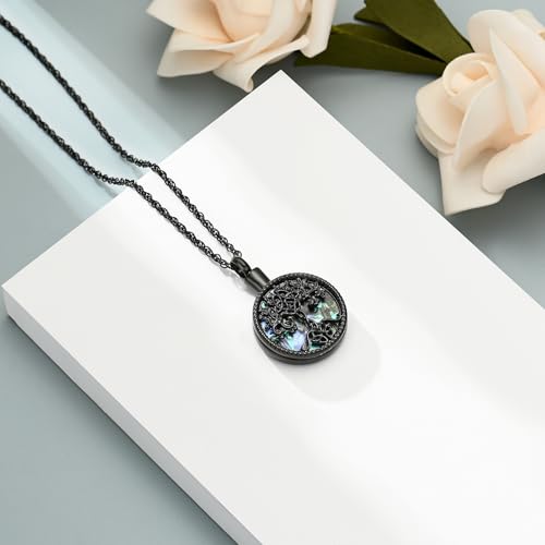 shajwo Cremation Jewelry Tree of Life Urn Ashes Necklace for Women Men Abalone shell Ash Pendant Keepsake Memorial Jewelry of Loved One Black