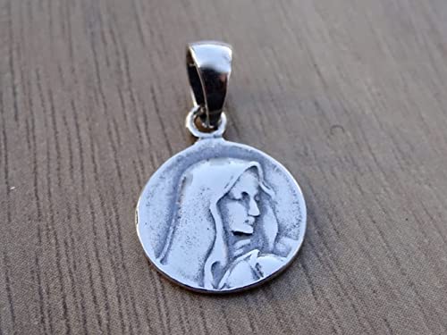 silverzone77 Mother of God Pendant Sterling Silver 925 Small Round Charm