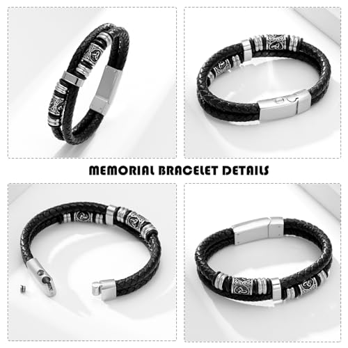zeqingjw Urn Bracelet for Ashes for Men Viking Thor's Hammer Cremation Bracelet Ashes Keepsake Bangle Leather Braided Urn Jewelry for Loved One Silver 24CM