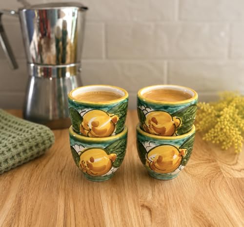 Espresso Cup Set of 4, Ceramic Cups Made in Italy, 2 oz Italian Coffee Cups, Coffee Lover Gift Set, Made in Italy Pottery