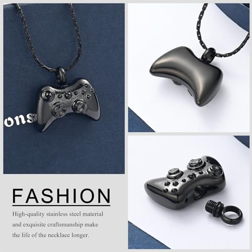 constantlife Cremation Jewelry for Ashes Stainless Steel Gamepad Urn Necklace Keepsake Game Controller Pendant Memorial Gift for Men Boy Black