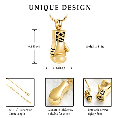 Boxing Glove Shape Stainless Steel Ashes Keepsake Cremation Jewelry for Ash Cool Cremation Pendants for Ashes Cremation Necklace Gold