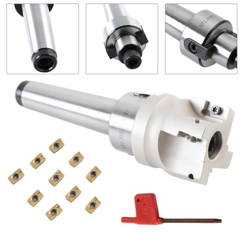 400R-50-22 Face Milling Cutter MT3-FMB22-M12 10 Carbide Inserts | MT3 Shank 50 mm 4 Cutting Edge Face Milling Cutter with T15 Wrench for CNC Milling Machines Tool Holder
