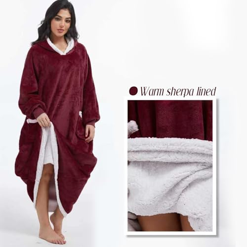 ForBaysy Oversized Wearable Blanket Long Hoodie for Adults Thick Sherpa Fleece Sweatshirt with Giant Pockets Rossi