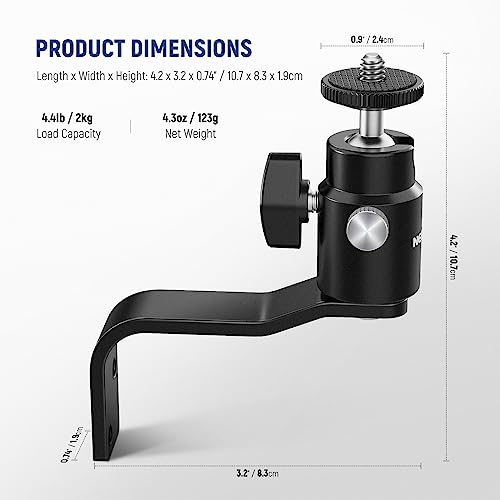 NEEWER 2 Pack E Type Wall Ceiling Mount, Ring Light Wall Mount Bracket with Detachable Ball Head, 5/8" Stud, 1/4" Screw for Flash Strobe Camera Monitor Studio Lighting, Max Load: 4.4lb/2kg, TS007