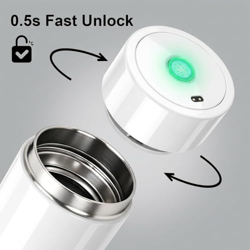 Smart Fingerprint Lock Water Bottle 450ml with Auto-Open Lid, Stainless Steel, Leak-Proof & Tamper-Proof, Keeps Drinks Hot or Cold 12 Hours, Perfect for Office, Travel & Gym(White) White