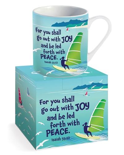 Christian Mug with Gift Box, Go Out with Joy, Bible Verse Isaiah 55:12