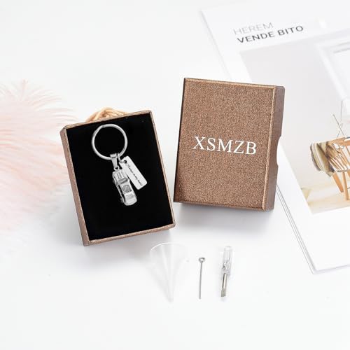 XSMZB Mini Car Cremation Jewelry Memorial Urn Necklace for Ashes Stainless Steel Pendant Human Pet Ashes Holder Keepsake Gift for Men Women Silver Keychain