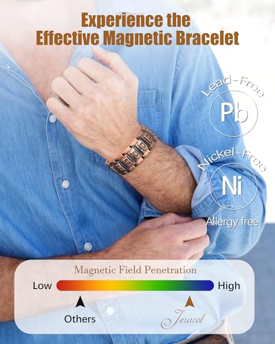 Jeracol Copper Bracelet for Men, 3X Strength Magnetic Copper Bracelets with 3500 Gauss Magnets, Adjustable Length Sizing Tool & Jewelry Box Cross