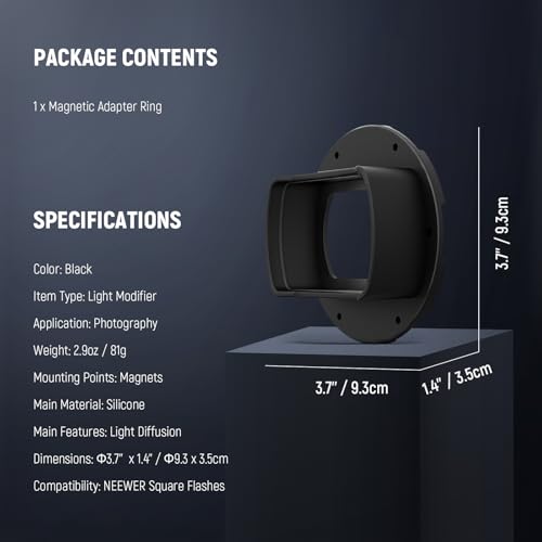 NEEWER Square Flash Magnetic Adapter Ring, Silicone Magnetic Mount Holder Light Diffuser Attachment Compatible with Godox V850III/860II NEEWER NW620 NW700 NW760 Z880 Z760 Square Head Flash, CRS14 Square(CRS14)
