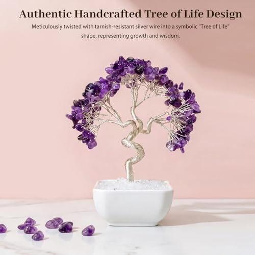 Runyangshi Chakra Tree of Life,Chakra Crystal Money Tree Lucky Bamboo Feng Shui Home Decor Gift (Amethyst) Purple