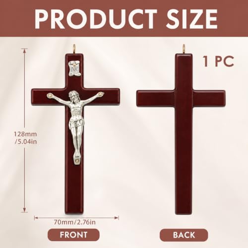 FWYDRJZC Wooden Wall Cross 10x7cm Red Brown Crucifix Jesus Wall Hanging Ornament Religious Christian Home Church Decor Faith Gift