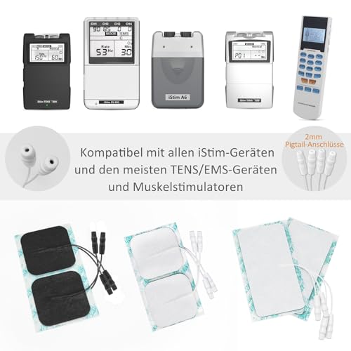 iStim 16 TENS Electrodes 5 x 10 cm - Super Soft, Self-Adhesive & Reusable White Pads for TENS EMS Devices - Certified Medical Device for Pain and Muscle Therapy with 2 mm Connection