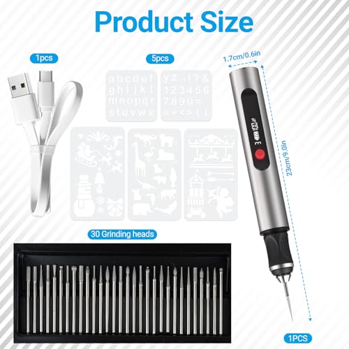 Engraving Pen – Ultimate Cordless Portable Engraving Tool with 30 Bits, Beginner-Friendly Electric Engraver for 50+ Materials, Rechargeable Design for Artists and DIY Creators
