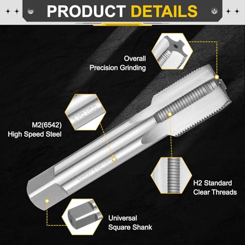 QUARKZMAN Metric Hand Tap M25 x 1.5 HSS6542(M2) Right Hand 4 Straight Flutes Middle Tap for Cast Iron, Copper, Plastic | Metric tap, right-handed, middle tap for cast iron, copper, plastic
