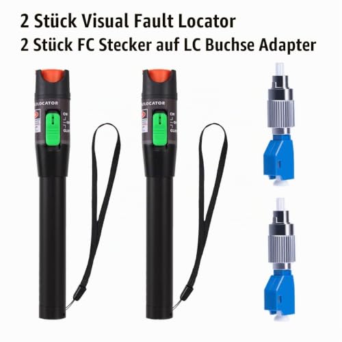 2 Pieces Visual Fault Locator 30 Km, VFL Test Kit Includes Single Mode 9/125μm FC Male to LC Female Adapter, Fibre Optic Light Pen Tester for Testing Fiber Optic Power Cables