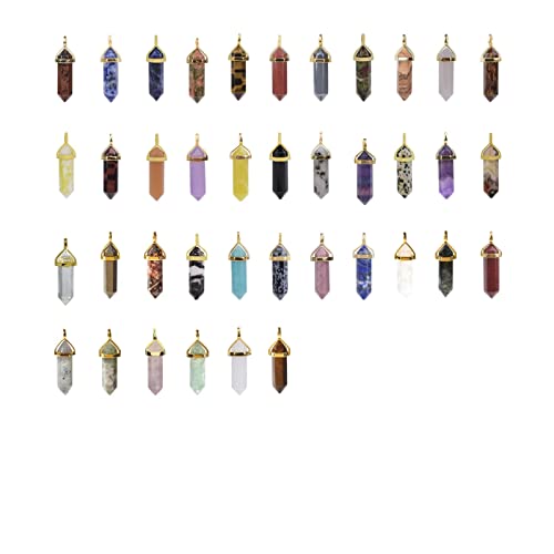 Justinstones Crystal Healing Hexagonal Point Chakra Reiki Pendant Beads Lot 24PCS All Natural Gold Cap Mixed