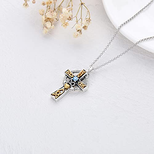 PELOVNY Sterling Silver Cross Crystal Necklace For Men Women Jesus Christ Crucifix Pendant Necklace Jesus Religious Jewelry - 22+2/18+2'' Celtic Cross_Urn