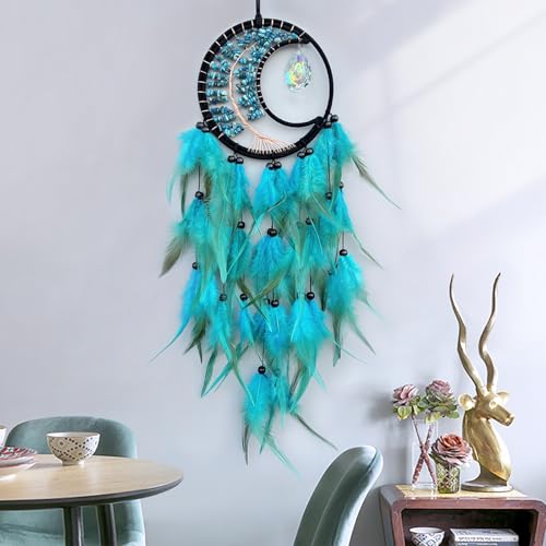 Blue Tree of Life Dream Catcher with Crystal Pendant