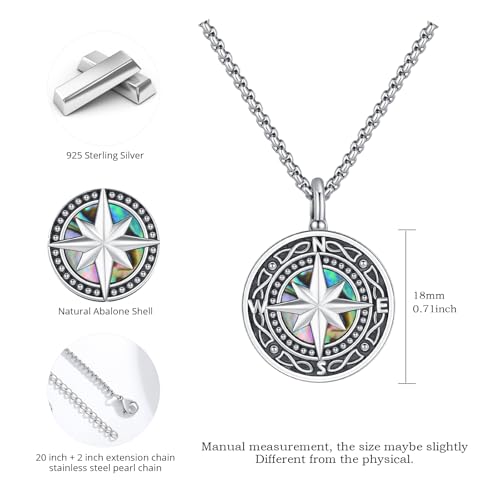 Compass Necklace 925 Sterling Silver Compass Necklace Graduation Inspirational Jewelry for Women Men C-Urn