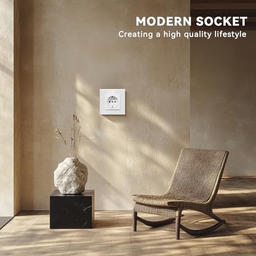 BSEED Glass Socket, EU Standard Wall Socket with Claws, Built-in Socket with Child Lock, Easy to Install, New E Series, 16 A 250 V, 1 Compartment, 86 mm, White 1-gang