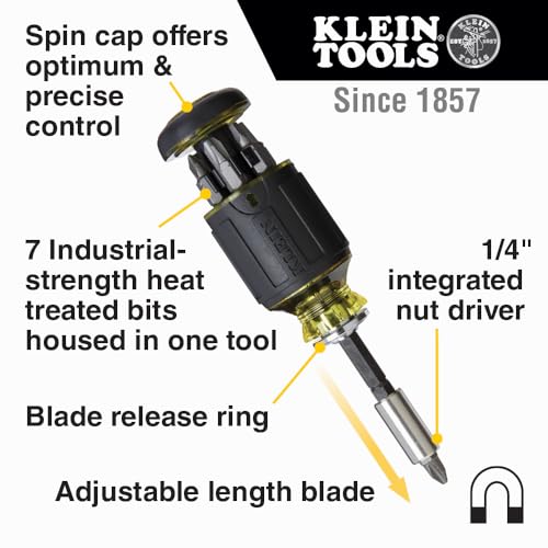 Klein Tools 80037 2-piece multibit screwdriver set with pocket precision and adjustable-length stubby screwdrivers