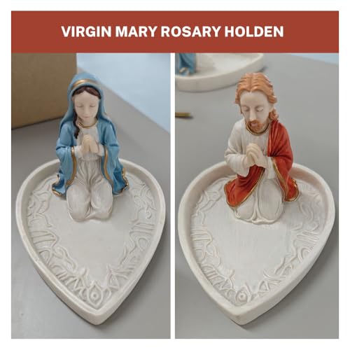 Virgin Mary Rosary Holder,Rosary Holder Catholic,Jesus Rosarys Holders,Elegant Our Lady Prayer Rosarys Box Religious,Necklace Display Rack for Bedroom Living Room Desktop Decoration (Mary)