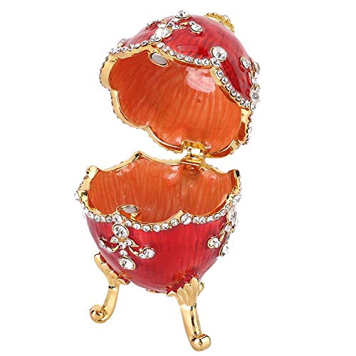 HEEPDD Enameled Easter Egg, Hand Painted Jewelry Trinket Box with Sparkling Rhinestones for Necklace Earring Small Items Home Desktop Decor Easter Day Collectible