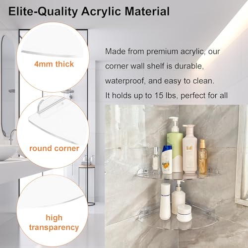 Acrylic Corner Shelves, Adhesive Shelf, Shower Caddy Organizer for Home Decor,Clear Shower Shelf,No Drilling Wall Mounted Bathroom Shelves