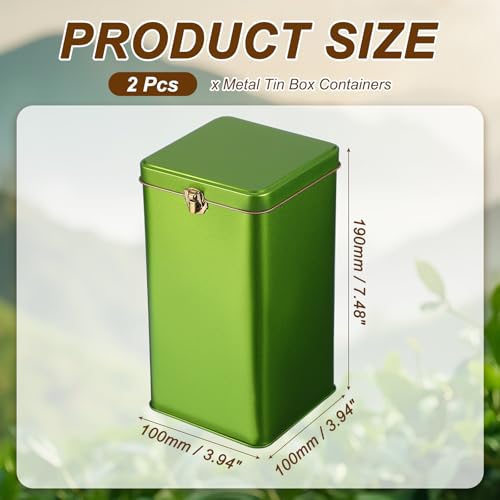uxcell 2 Pcs Square Tin Can with Lid, 100x100x190mm, Green
