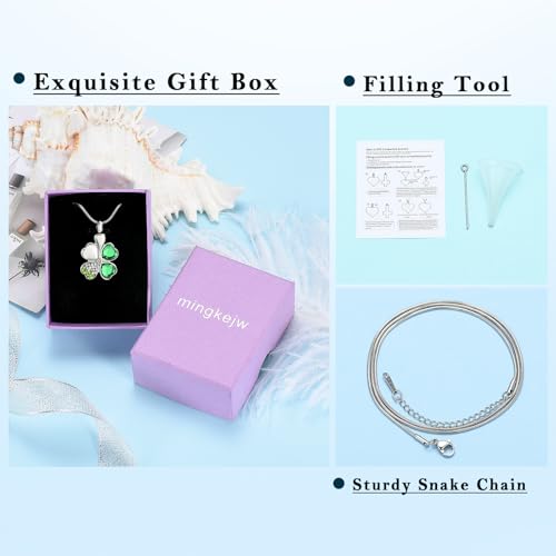 Lucky Four Leaf Clover Urn Necklace for Ashes Cremation Jewelry for Women Men Stainless Steel Memorial Necklaces Ash Holder for Human Pets Keepsake Jewelry for Loved Ones with Fill Tool Silver