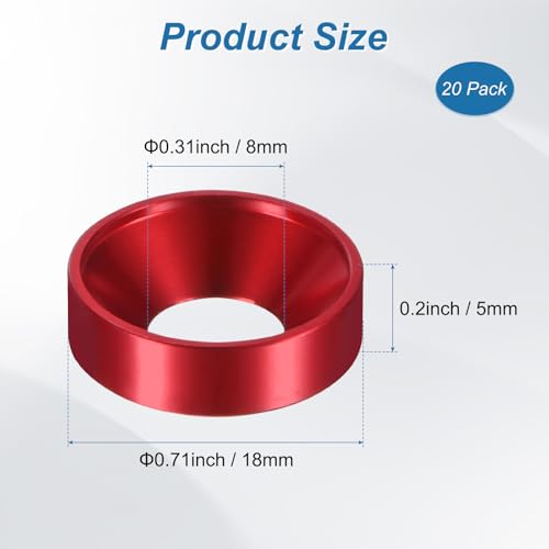 M METERXITY red M8 countersunk finish washers, 8mm alloy aluminum cup washers for screws and mechanical parts