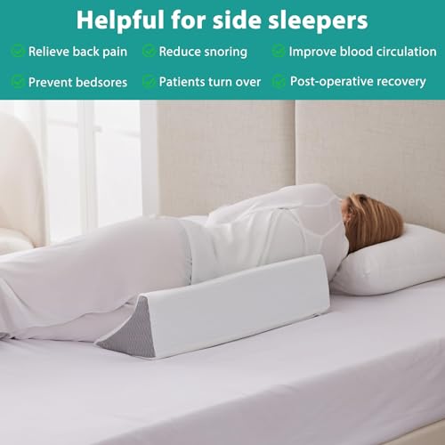 Bedluxe Wedge Pillow for Side Sleeping, Comfort Foam Back Pillow for Side Sleeper, Bed Wedges & Body Positioners for After Surgery, Pregnancy Support, Back Pain, Preventing Bedsores, White/Grey 23*10*6 Inch