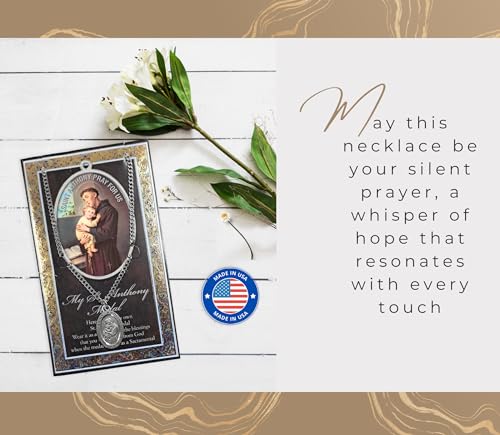 Saint Anthony Pendant - Pewter St Anthony Pendant with 24 Inch Chain, Lord's Prayer Card - St Anthony Necklace for Men and Women - St Anthony of Padua Patron Saint of Lost Things Theme Set, 2 Items
