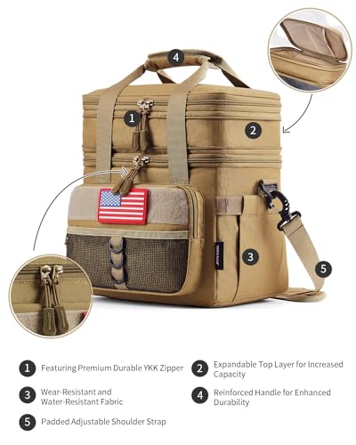 JOYHILL 18L expandable tactical lunch bag for men in I-Green Camo with double deck design and large capacity.
