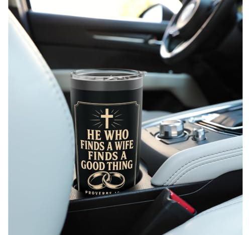 Christian Men He Who Finds A Wife Bible Verse Gift Stainless Steel Insulated Tumbler Black 567 g