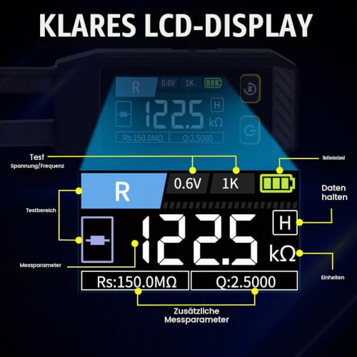 10KHz LCR Meter Tweezers, ESR Meter, Mini SMD Multimeter, Capacitance Inductance Continuity Diode Tester, Measuring Multimeter for Electronic Components, Diode Tester for Rechargeable Components