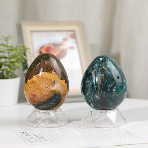Rockcloud Natural Ocean Stone Egg Sphere with Acrylic Stand 0.88-1.10 lb 2.99-3.54 inches